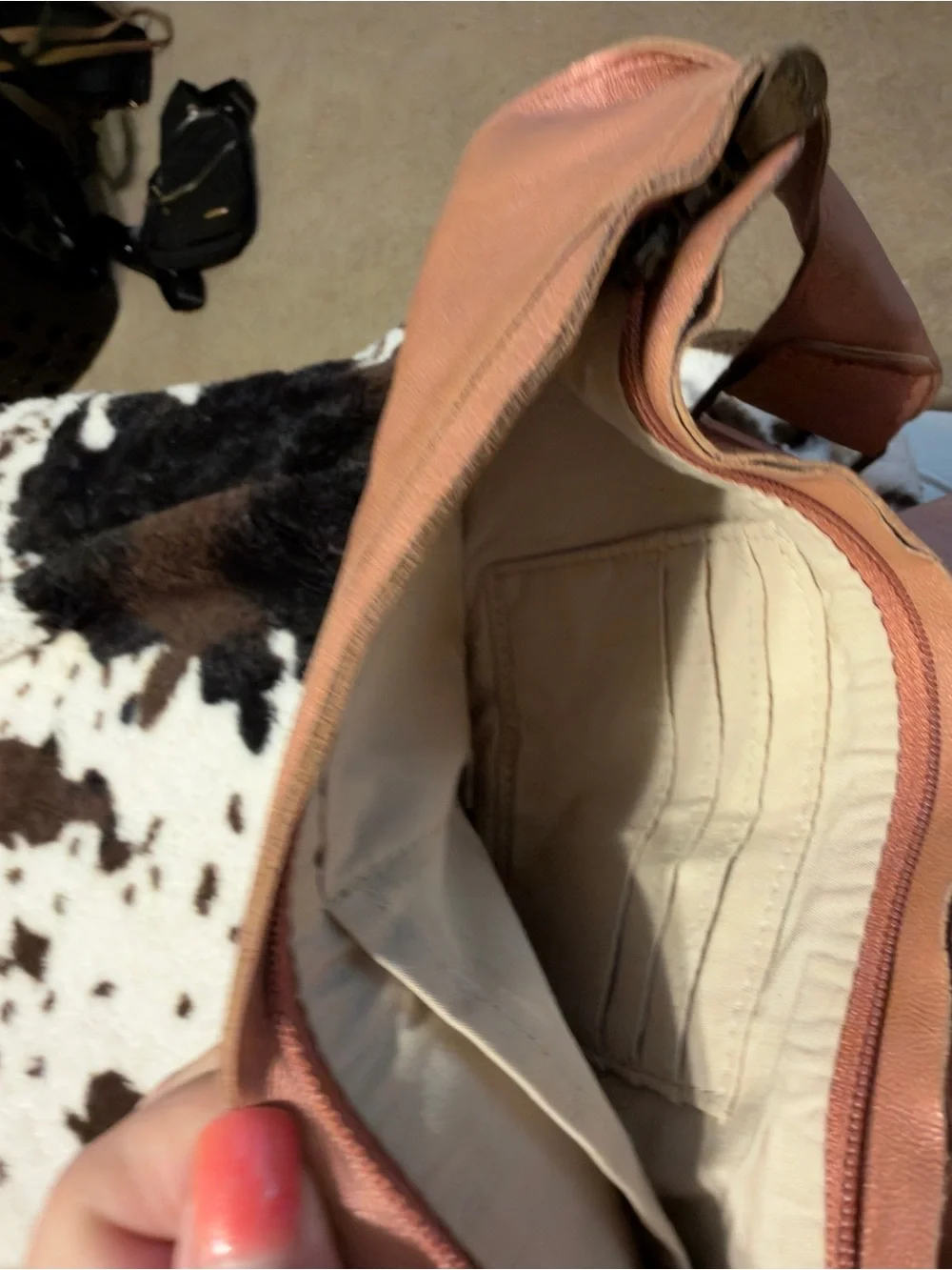 Fringed MetallicLeather Rose Gold Shoulder Bag
